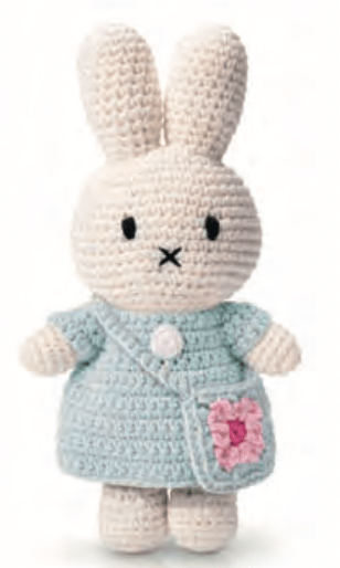 Gehaakte Knuffel | Miffy/Nijntje | Mint Dress + Flower bag | 25 cm | 100 % Cotton | 0+ - Kleine Eland