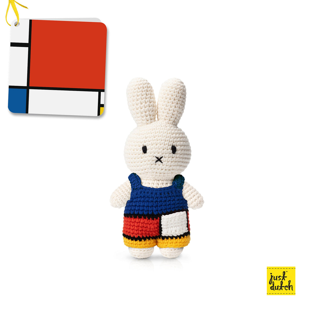 Gehaakte Knuffel | Miffy/Nijntje | Mondriaan Overall | 25 cm | 100 % Cotton | 0+ - Kleine Eland
