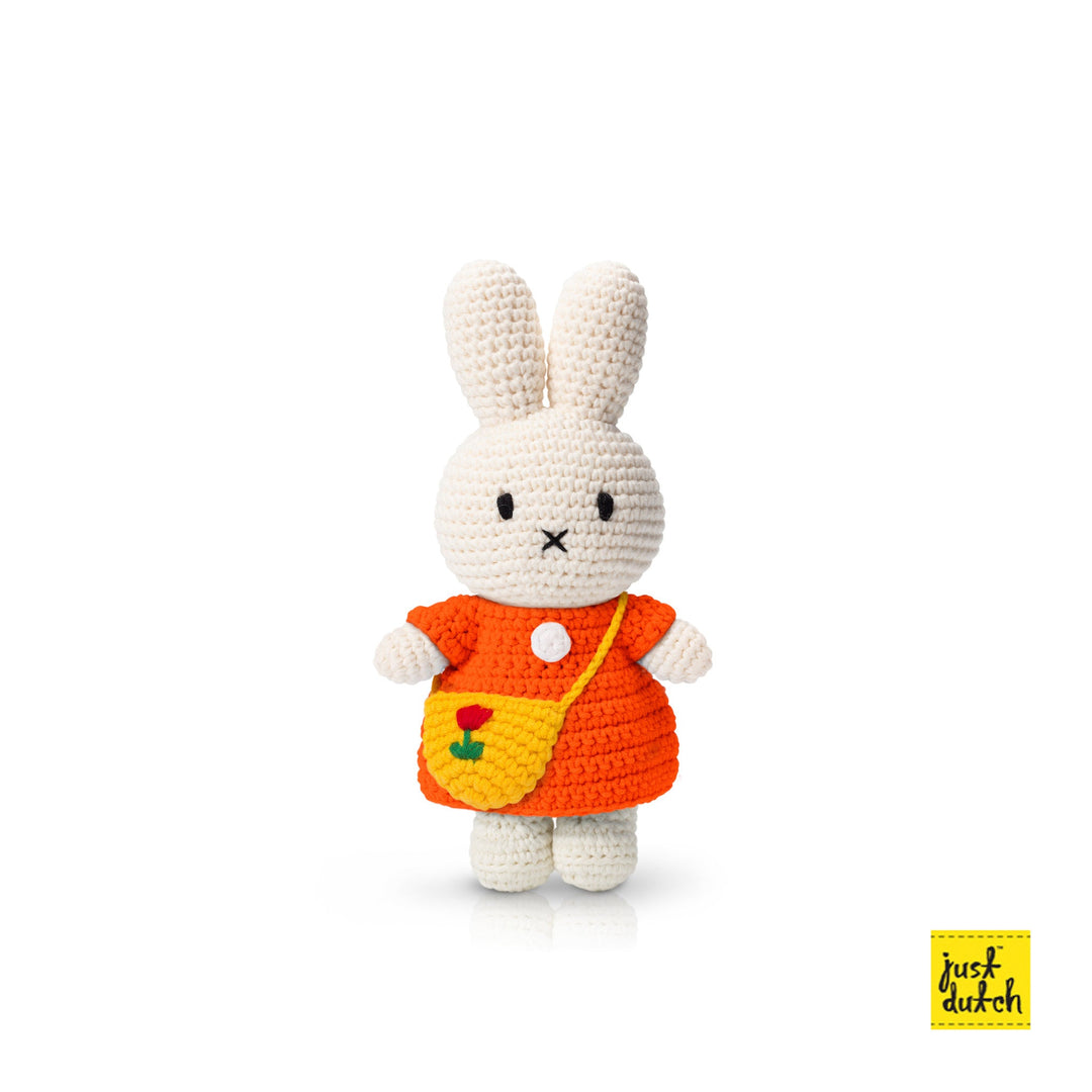 Gehaakte Knuffel | Miffy/Nijntje | Orange Dress | Tulip Bag | 25 cm | 100 % Cotton | 0+ - Kleine Eland
