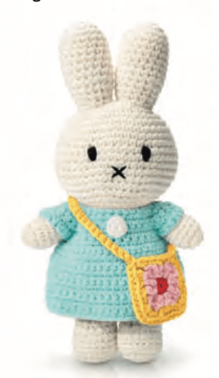 Gehaakte Knuffel | Miffy/Nijntje | Pastel Aqua Dress | Flowerbag | 25 cm | 100 % Cotton | 0+ - Kleine Eland