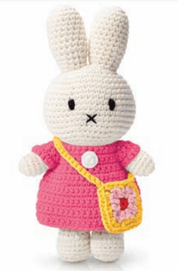 Gehaakte Knuffel | Miffy/Nijntje | Pink Dress | Flower Bag | 25 cm | 100 % Cotton | 0+ - Kleine Eland