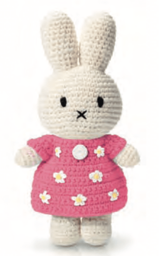 Gehaakte Knuffel | Miffy/Nijntje | Pink Flower Dress | 25 cm | 100 % Cotton | 0+ - Kleine Eland
