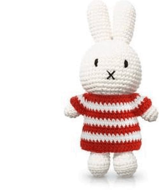 Gehaakte Knuffel | Miffy/Nijntje | Red Striped Dress | 25 cm | 100 % Cotton | 0+ - Kleine Eland
