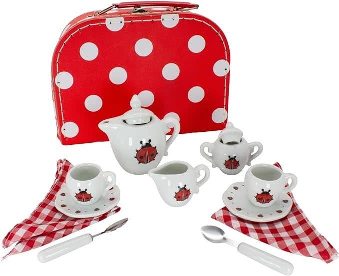 Gico | Porseleinen Servies | in Koffer met Rood-witte stip | 13 delig | 3+ - Kleine Eland