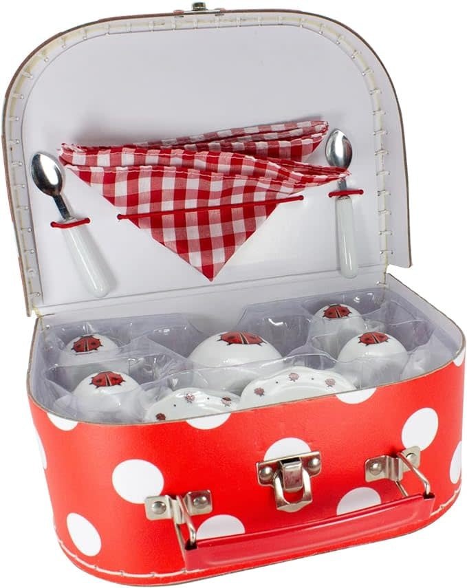 Gico | Porseleinen Servies | in Koffer met Rood-witte stip | 13 delig | 3+ - Kleine Eland