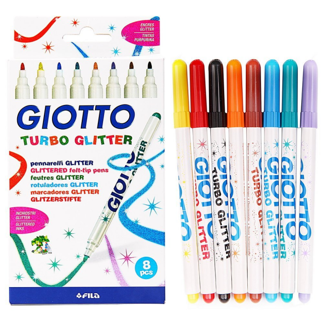 Giotto | Turbo Glitter Viltstift | 8 stuks | 3+ - Kleine Eland