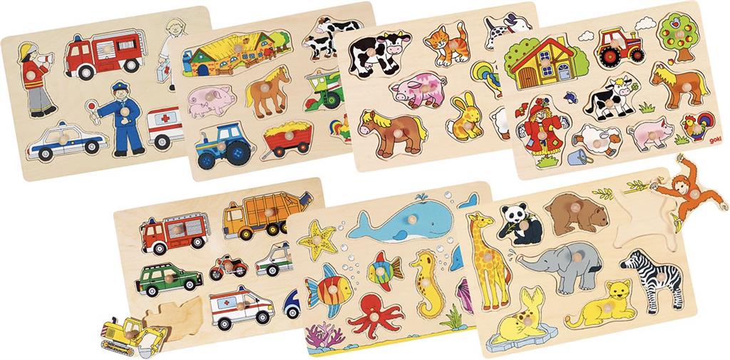 Goki | Houten Knoppuzzel | Assorti | 30 x 21 cm | 1+ - Kleine Eland