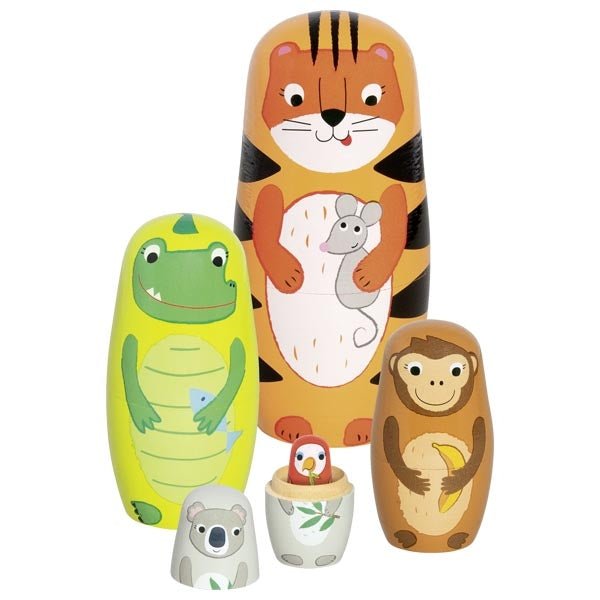 Goki | Houten Matroesjka | Tiger Tavi and his friends | 14,5 cm | 5-delig | 3+ - Kleine Eland