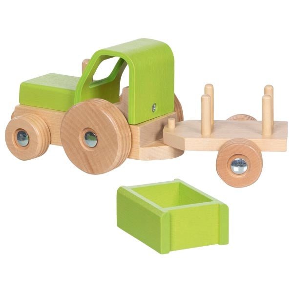 Goki | Houten Traktor met Aanhanger | 25,5 cm | 2+ - Kleine Eland