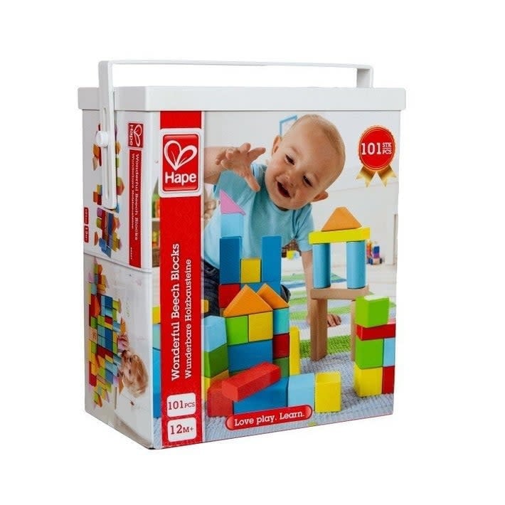 Hape | Blokkenton | Wonderful Beech Blocks | Gekleurde Beukenhouten Blokken 101 pieces | 1+ - Kleine Eland