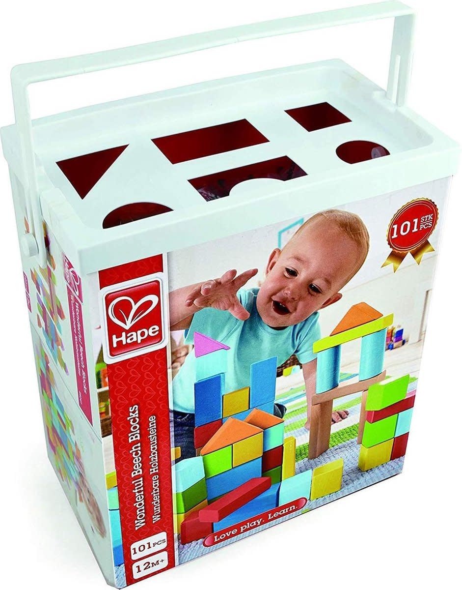Hape | Blokkenton | Wonderful Beech Blocks | Gekleurde Beukenhouten Blokken 101 pieces | 1+ - Kleine Eland