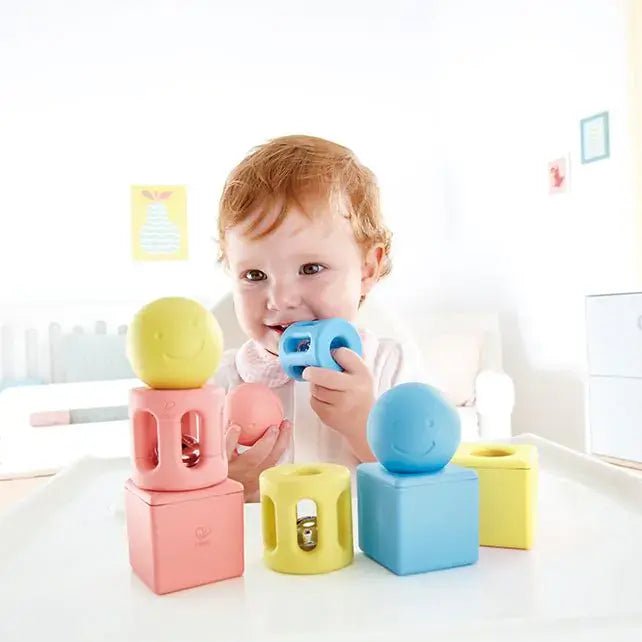 Hape | Made from Rise Based Materials | Geometric Rattles Trio | 9 pieces| 0+ - Kleine Eland