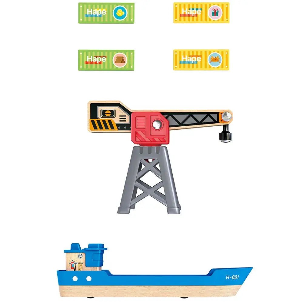Hape | Railway | Cargo Ship &amp; Crane | 3+ - Kleine Eland