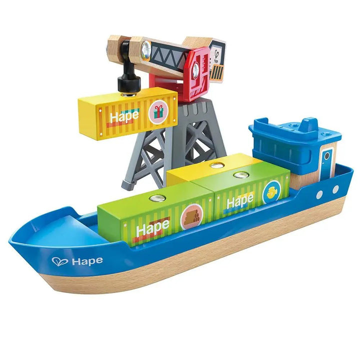 Hape | Railway | Cargo Ship &amp; Crane | 3+ - Kleine Eland