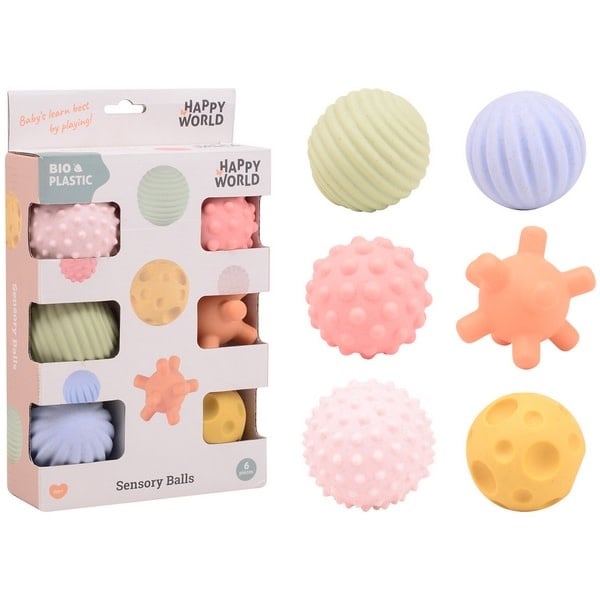 Happy World | Bioplastic | Motoriek en Zintuig Ballen | 6 stuks | +18 mnd - Kleine Eland