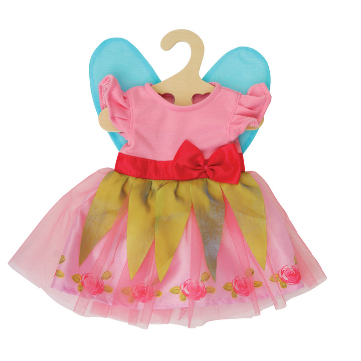 Roze Heless Prinses Lillifee-poppenjurk met strik en vleugels op een houten hanger