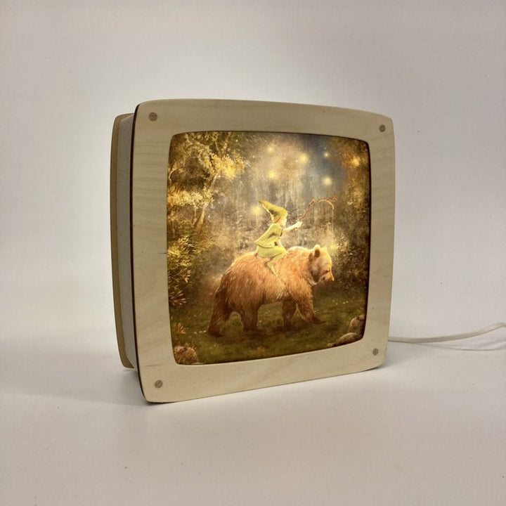 Het Houtlokael | Houten Lampje | Luxe uitvoering | Esdoorn | Wissellamp | Toverlamp | 23,5 x 9 x 23 cm | inclusief 1 afbeelding - Kleine Eland
