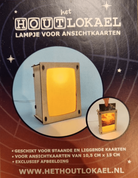 Het Houtlokael | Houten Lampje voor kaartje of Foto | inclusief kaart - Kleine Eland