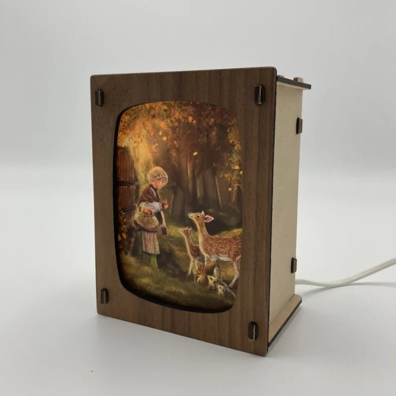 Het Houtlokael | Houten Lampje voor kaartje of Foto | Walnoot | Walnut | Luxe uitvoering | inclusief kaart - Kleine Eland
