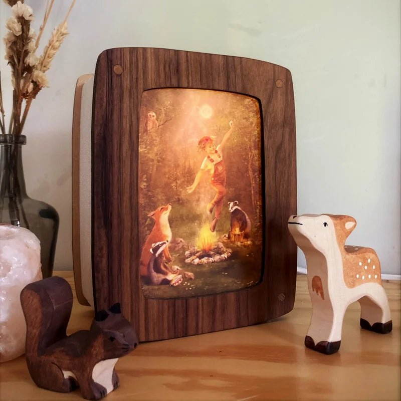 Het Houtlokael | Houten Lampje voor kaartje of Foto | Walnoot | Walnut | Luxe uitvoering | inclusief kaart - Kleine Eland