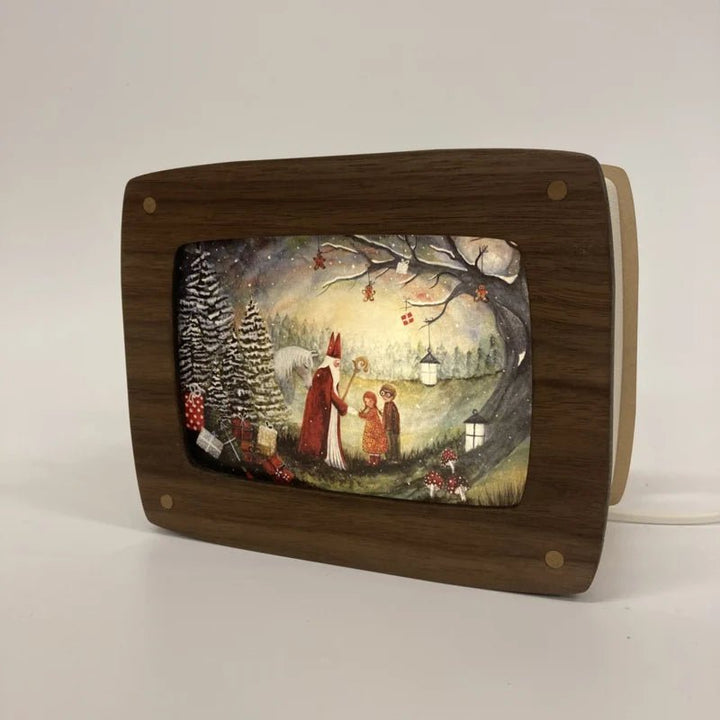 Het Houtlokael | Houten Lampje voor kaartje of Foto | Walnoot | Walnut | Luxe uitvoering | inclusief kaart - Kleine Eland