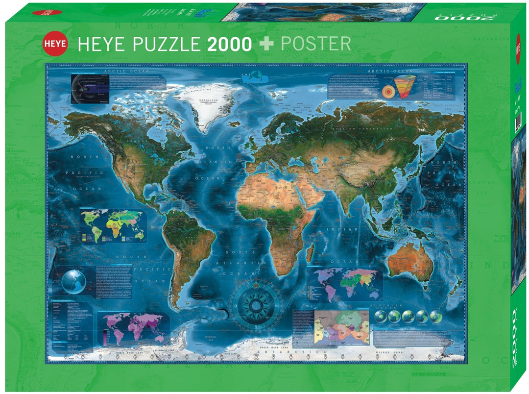 Heye | The World Puzzles | Satellite Map | 96,6 x 68,6 cm | 2000 stukjes - Kleine Eland