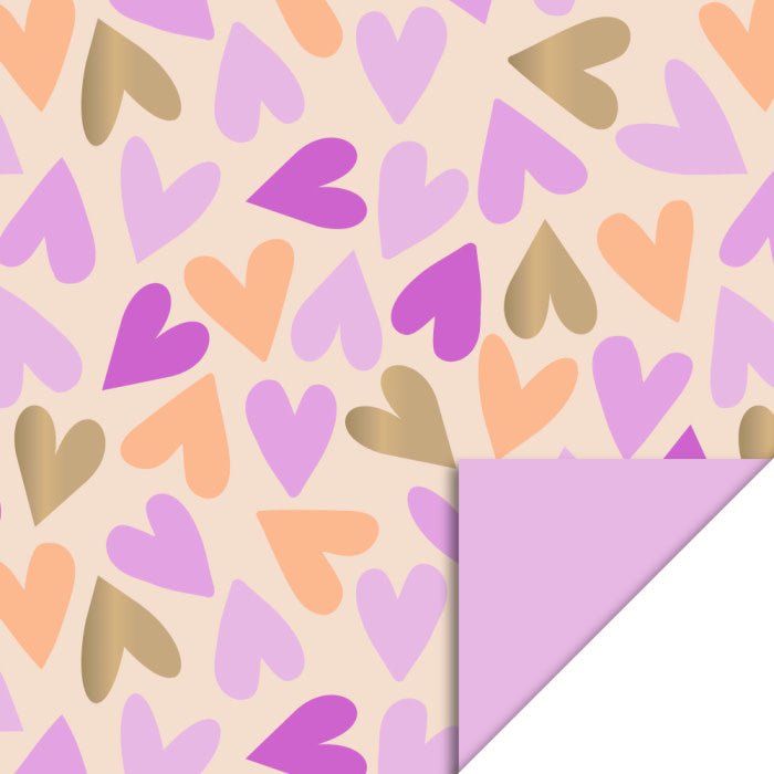 HOP Cadeaupapier | Big Hearts Gold - Pink | 70 cm x 3 mtr - Kleine Eland
