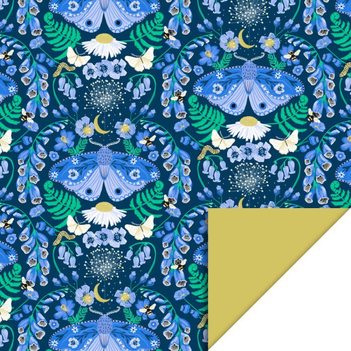 HOP Cadeaupapier | Botanic Blue - Yellow | 70 cm x 3 mtr - Kleine Eland