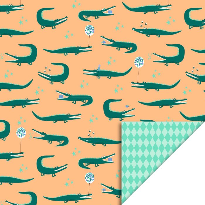 HOP Cadeaupapier | Crocodile Peach | Harlequin Mint | 70 cm x 3 mtr - Kleine Eland