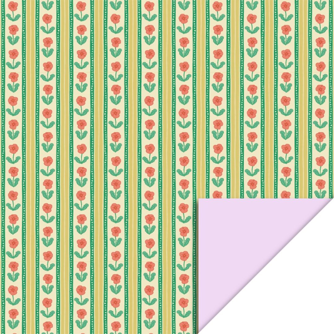 HOP Cadeaupapier | Floral Stripe | Pastel Pink | 70 cm x 3 mtr - Kleine Eland