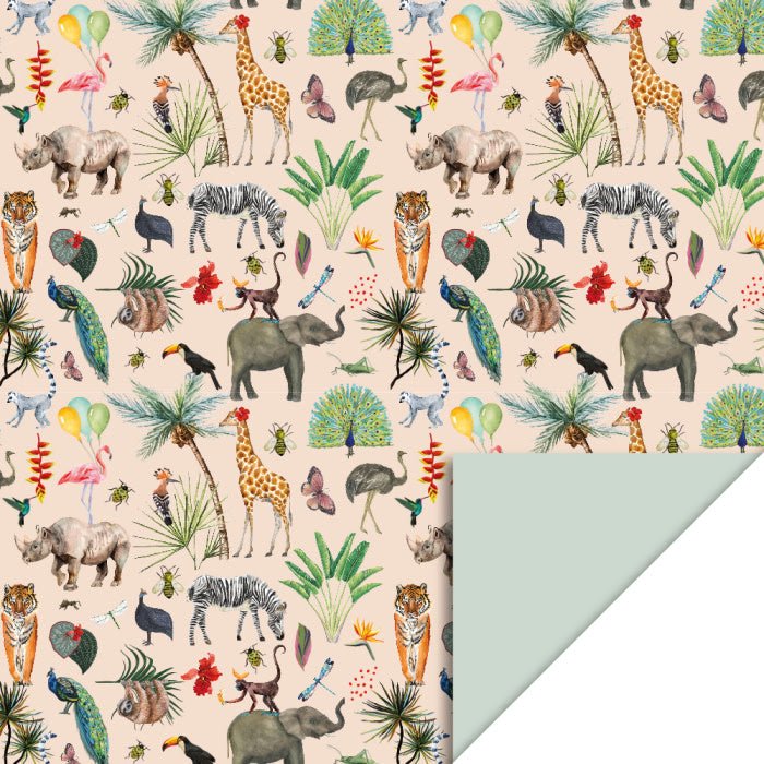 HOP Cadeaupapier | Jungle Beige | Pistache | 70 cm x 3 mtr - Kleine Eland