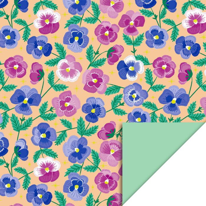 HOP Cadeaupapier | Pansy Flowers | Mint | 70 cm x 3 mtr - Kleine Eland