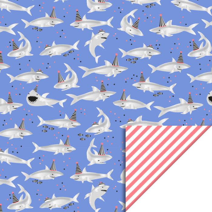 HOP cadeaupapier Shark Silver Stripe Salmon