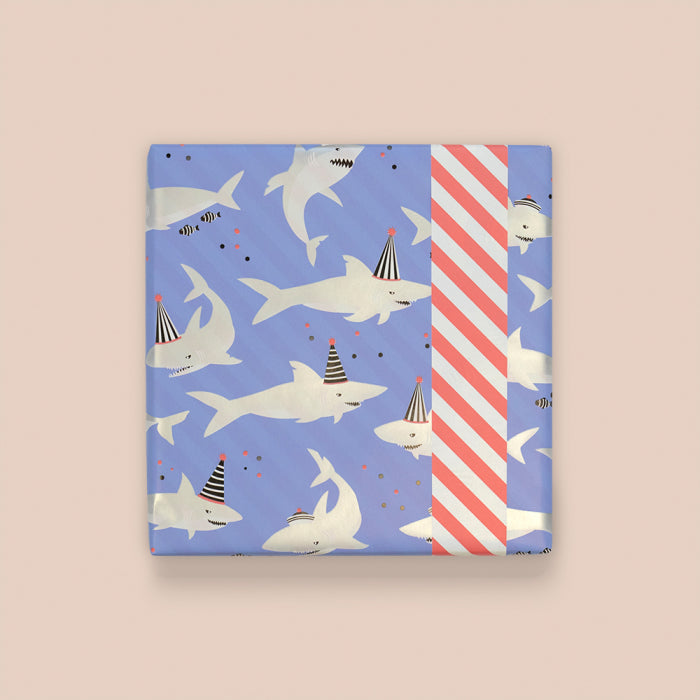 HOP cadeaupapier Shark Silver Stripe Salmon achterzijde