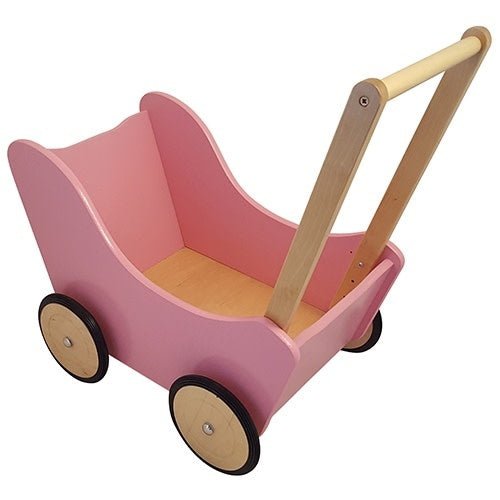 Houten Poppenwagen | Roze | incl dekje | Natural Wielen | H 52 cm | 2+ - Kleine Eland