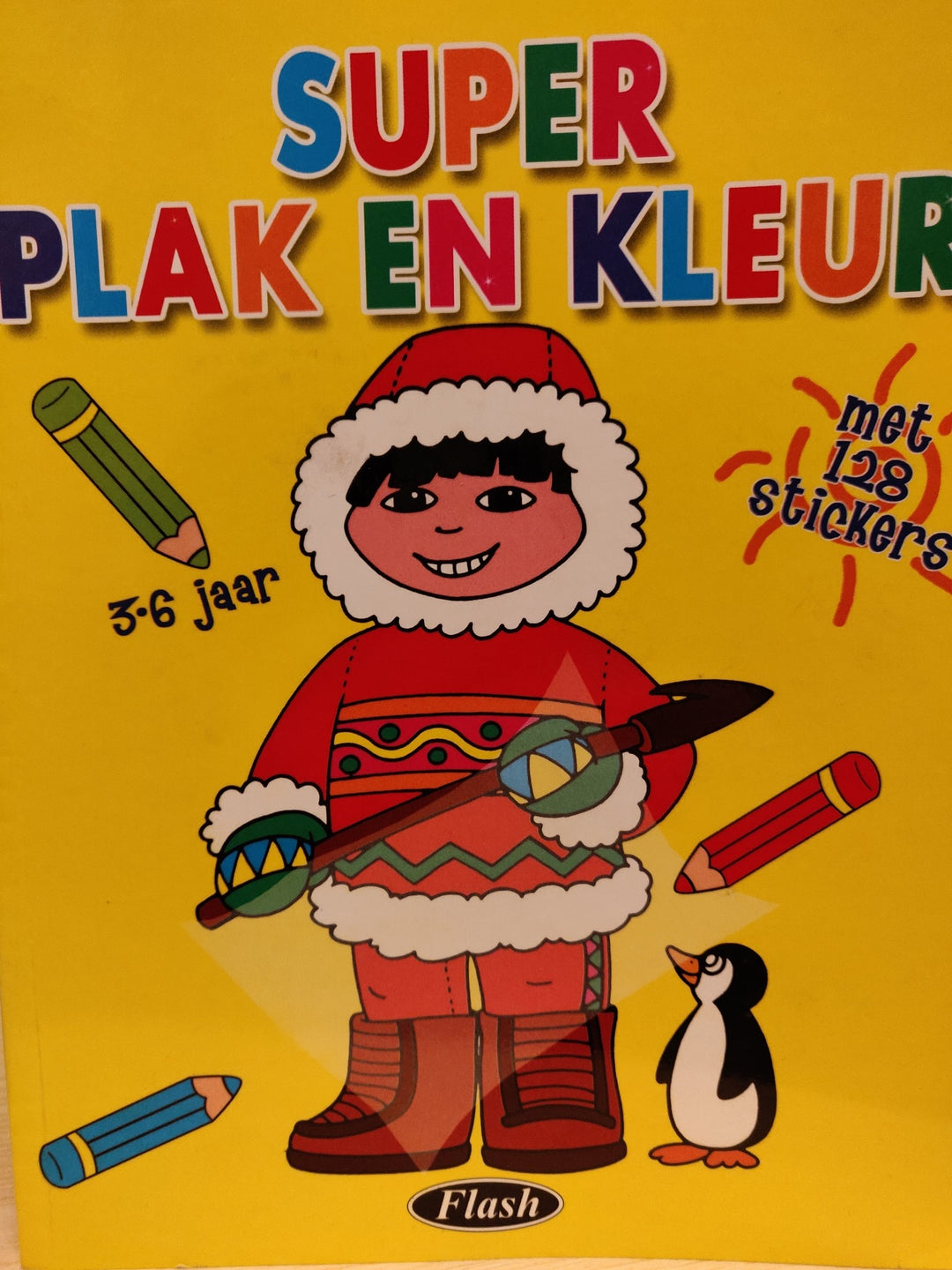 Flash | Kleurboek met 128 Stickers | Gele Kaft | 3-6 jaar