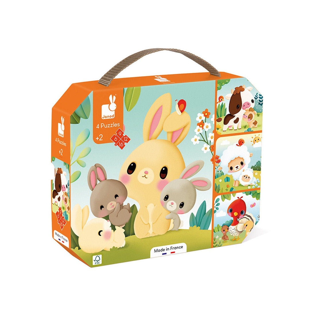 Janod | 4 Puzzels | Boerderij | 20x 20 cm | 6 - 9 - 12 - 16 stukjes | 2+ - Kleine Eland