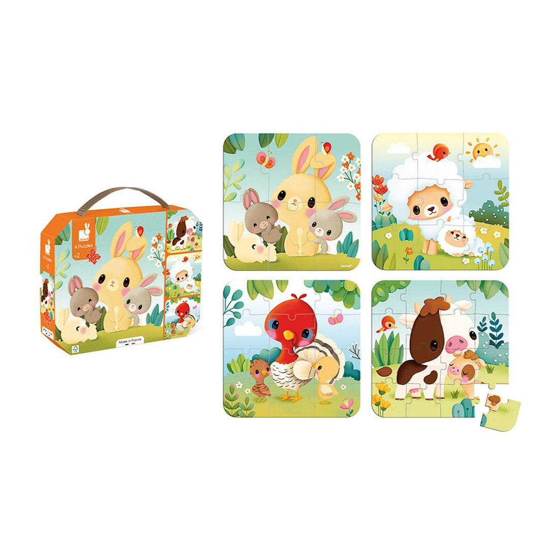 Janod | 4 Puzzels | Boerderij | 20x 20 cm | 6 - 9 - 12 - 16 stukjes | 2+ - Kleine Eland