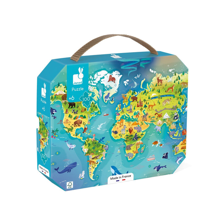 Janod | Puzzel | De wereld | 50 x 40 cm | 100 stukjes | 6+ - Kleine Eland