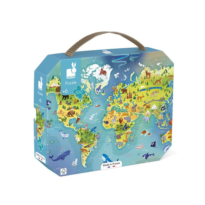 Janod | Puzzel | De wereld | 50 x 40 cm | 100 stukjes | 6+ - Kleine Eland