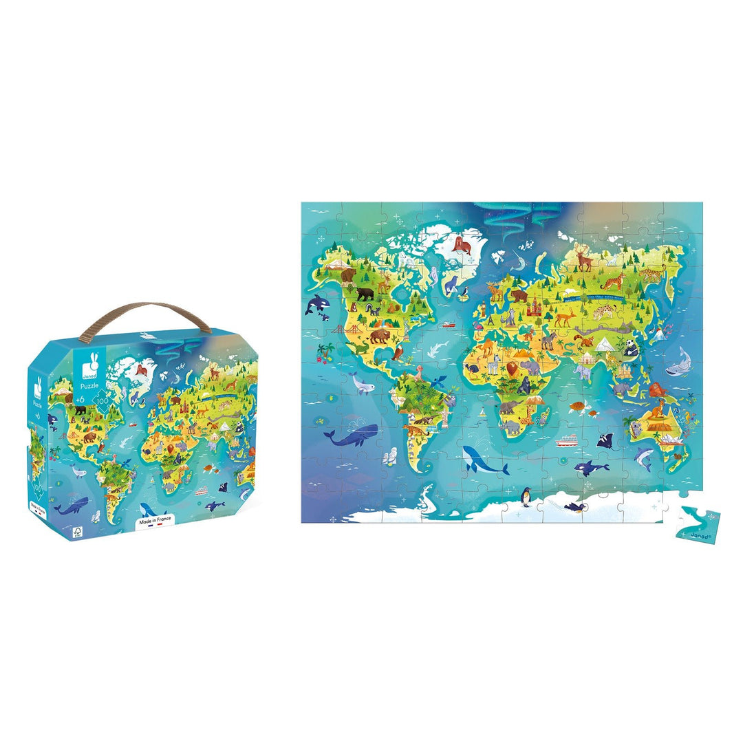 Janod | Puzzel | De wereld | 50 x 40 cm | 100 stukjes | 6+ - Kleine Eland