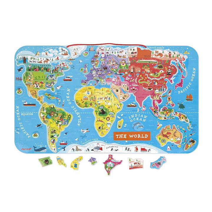 Janod | Puzzel | Magnetisch | Wereld | Engels | 92 delig | 7+ - Kleine Eland