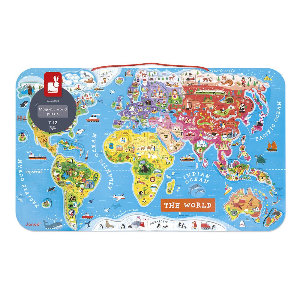 Janod | Puzzel | Magnetisch | Wereld | Engels | 92 delig | 7+ - Kleine Eland