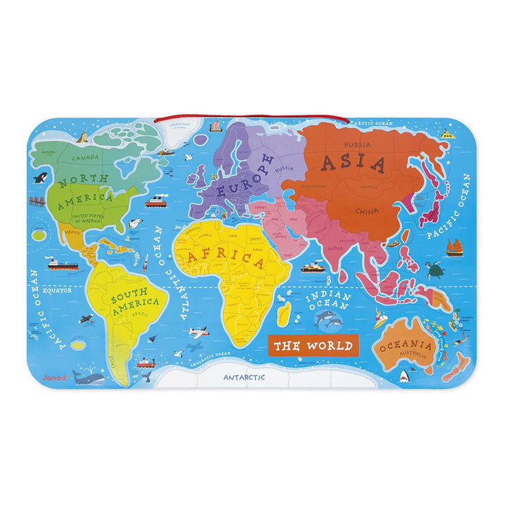 Janod | Puzzel | Magnetisch | Wereld | Engels | 92 delig | 7+ - Kleine Eland