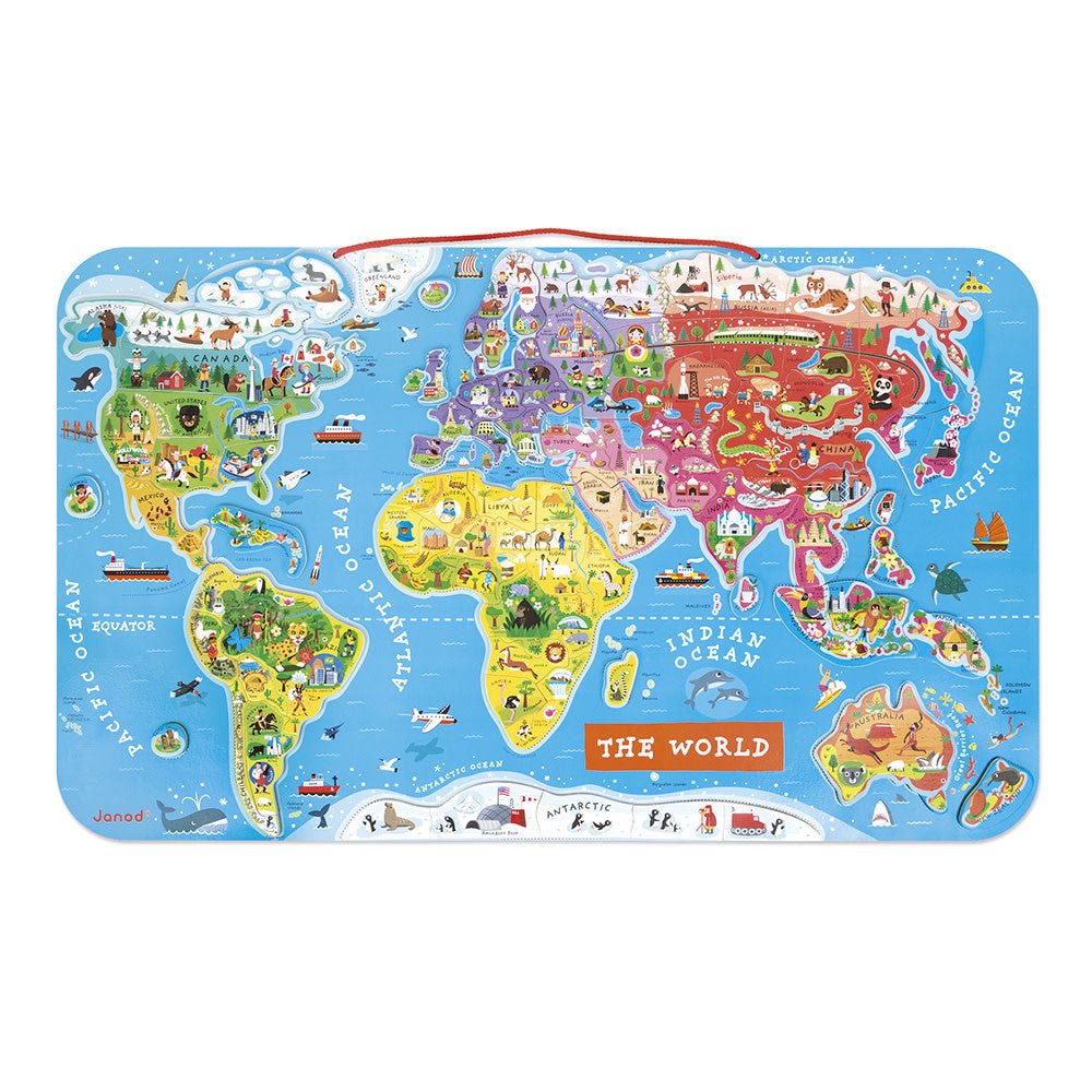Janod | Puzzel | Magnetisch | Wereld | Engels | 92 delig | 7+ - Kleine Eland