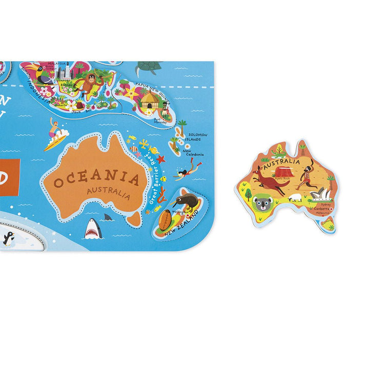 Janod | Puzzel | Magnetisch | Wereld | Engels | 92 delig | 7+ - Kleine Eland