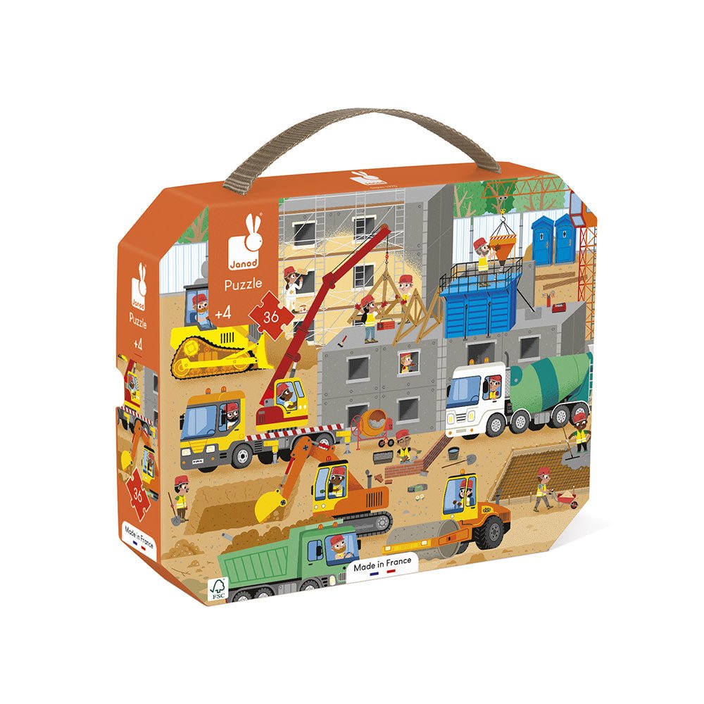 Janod | Puzzel | Op de Bouwplaats | 50 x 40 cm | 36 stukjes | 3+ - Kleine Eland