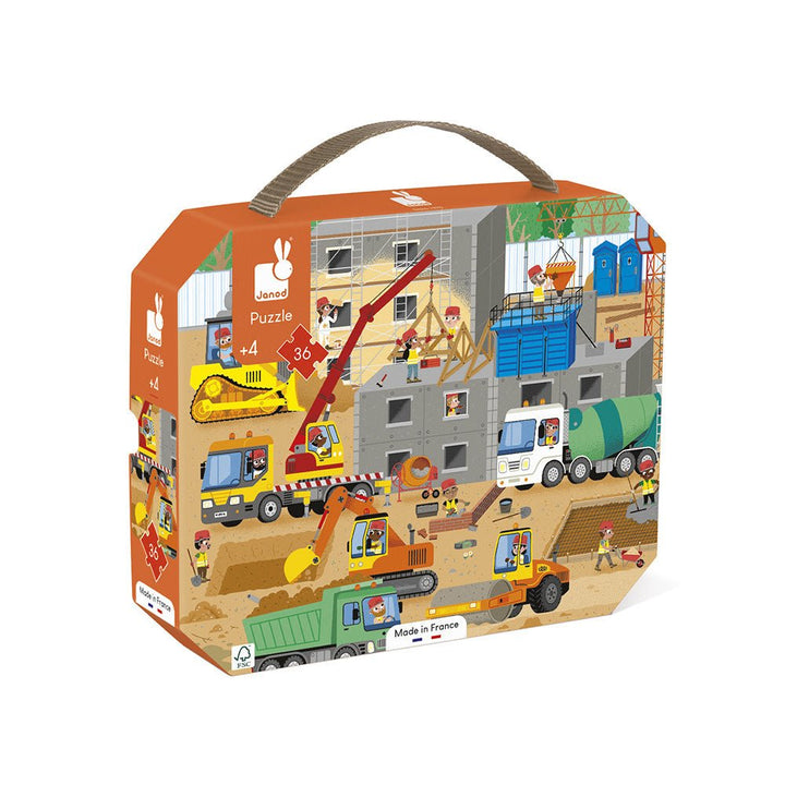 Janod | Puzzel | Op de Bouwplaats | 50 x 40 cm | 36 stukjes | 3+ - Kleine Eland