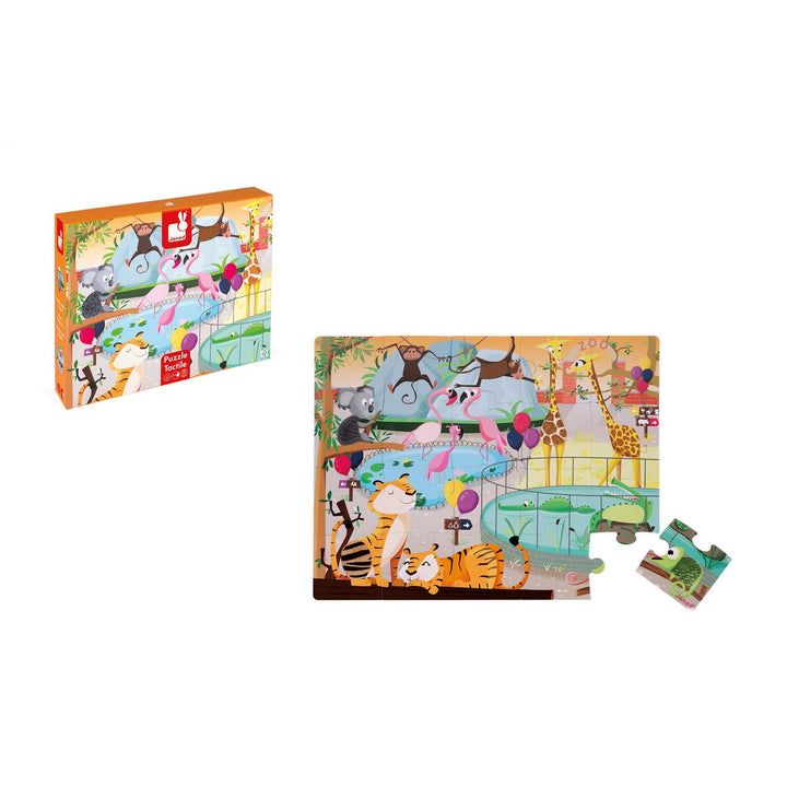 Janod | Voelpuzzel | Een dag in de Dierentuin | 65x 50 cm | 20 stukjes | 2+ - Kleine Eland
