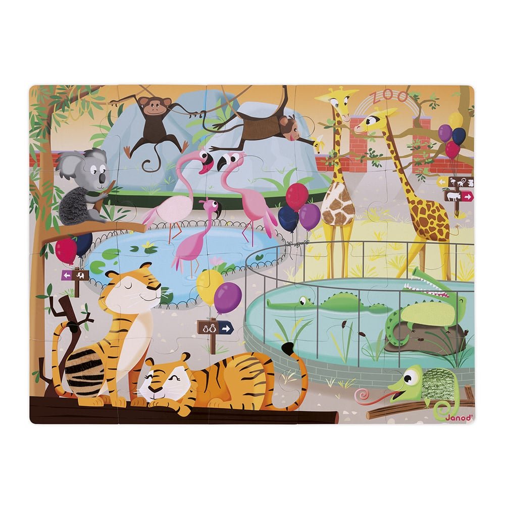 Janod | Voelpuzzel | Een dag in de Dierentuin | 65x 50 cm | 20 stukjes | 2+ - Kleine Eland